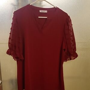 Women's Red Top with Sheer Sleeves